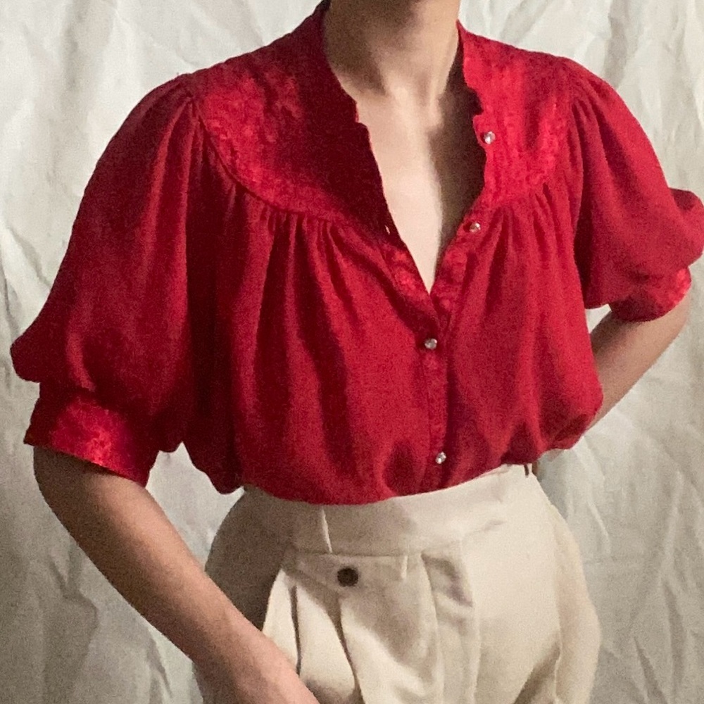 Moulinette Soeurs Red Puff‑Sleeve Blouse